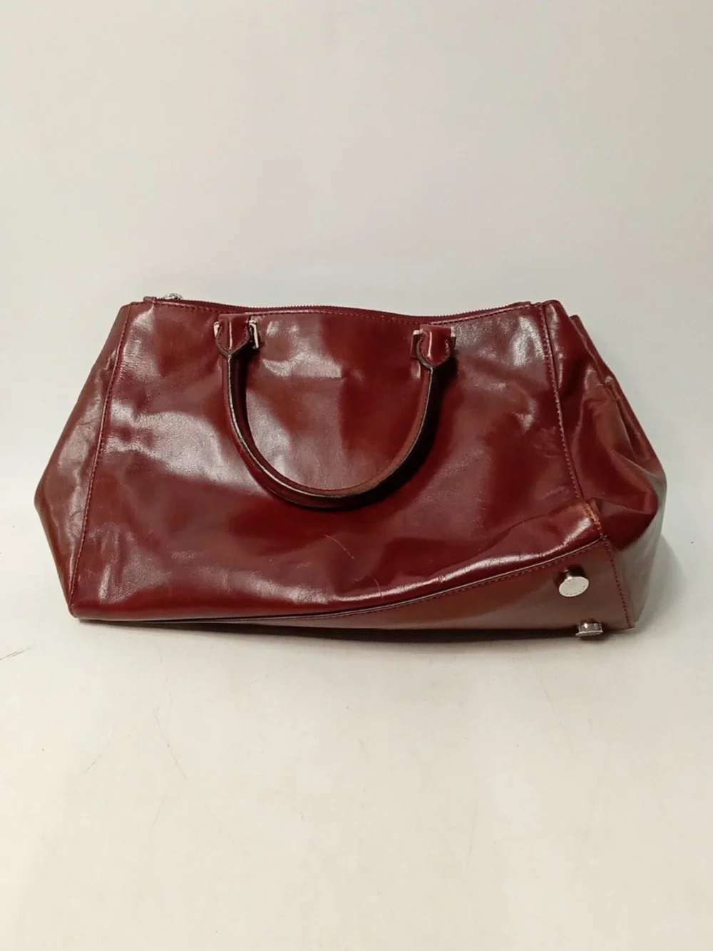 Michael Kors Burgundy Leather Handbag Silver Hardware Double Handles 17